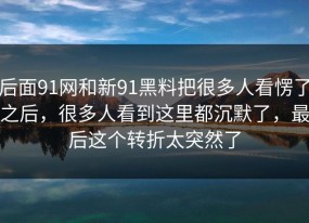 后面91网和新91黑料把很多人看愣了之后，很多人看到这里都沉默了，最后这个转折太突然了