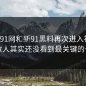 今天91网和新91黑料再次进入视线，多数人其实还没看到最关键的一层