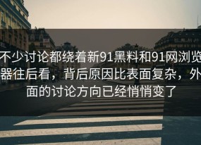 不少讨论都绕着新91黑料和91网浏览器往后看，背后原因比表面复杂，外面的讨论方向已经悄悄变了