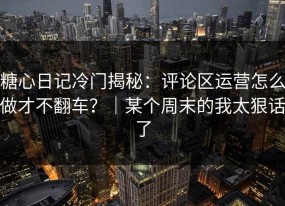 糖心日记冷门揭秘：评论区运营怎么做才不翻车？｜某个周末的我太狠话了