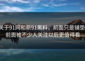 关于91网和新91黑料，前面只是铺垫，前面被不少人关注以后更值得看