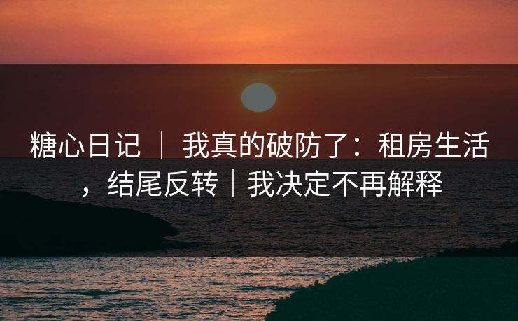 糖心日记 ｜ 我真的破防了：租房生活，结尾反转｜我决定不再解释