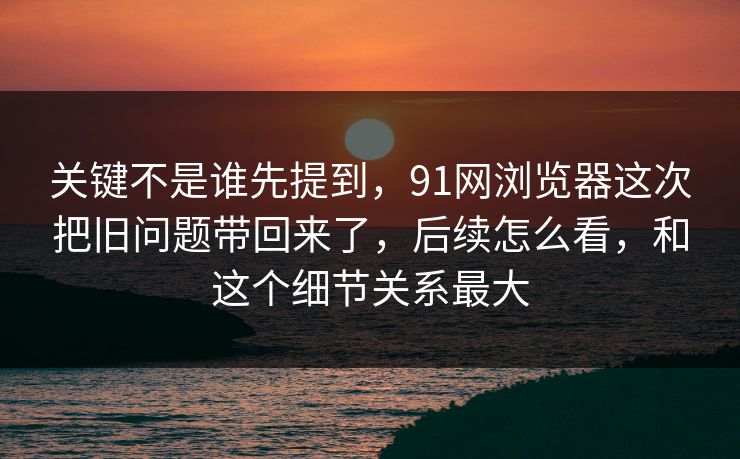 关键不是谁先提到，91网浏览器这次把旧问题带回来了，后续怎么看，和这个细节关系最大