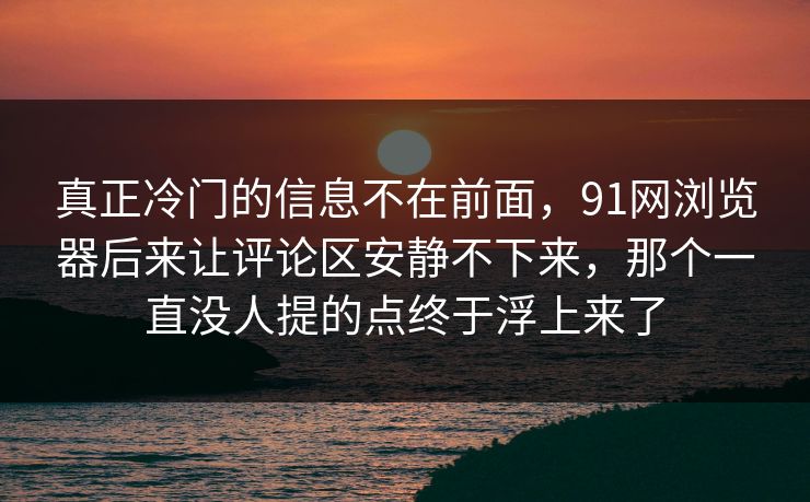 真正冷门的信息不在前面，91网浏览器后来让评论区安静不下来，那个一直没人提的点终于浮上来了