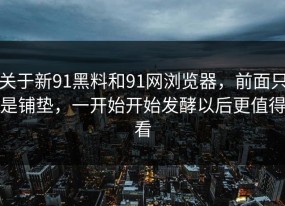 关于新91黑料和91网浏览器，前面只是铺垫，一开始开始发酵以后更值得看